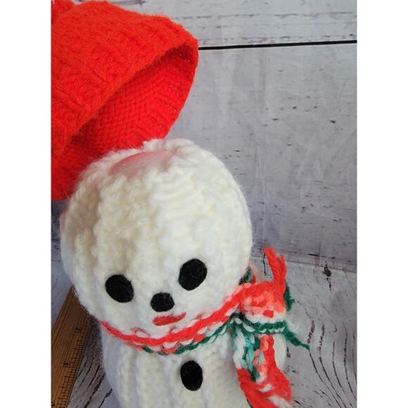 Vintage Styrofoam Snowman Crochet Red Hat Scarf 8in Handmade Grandmacore - Picture 3 of 9